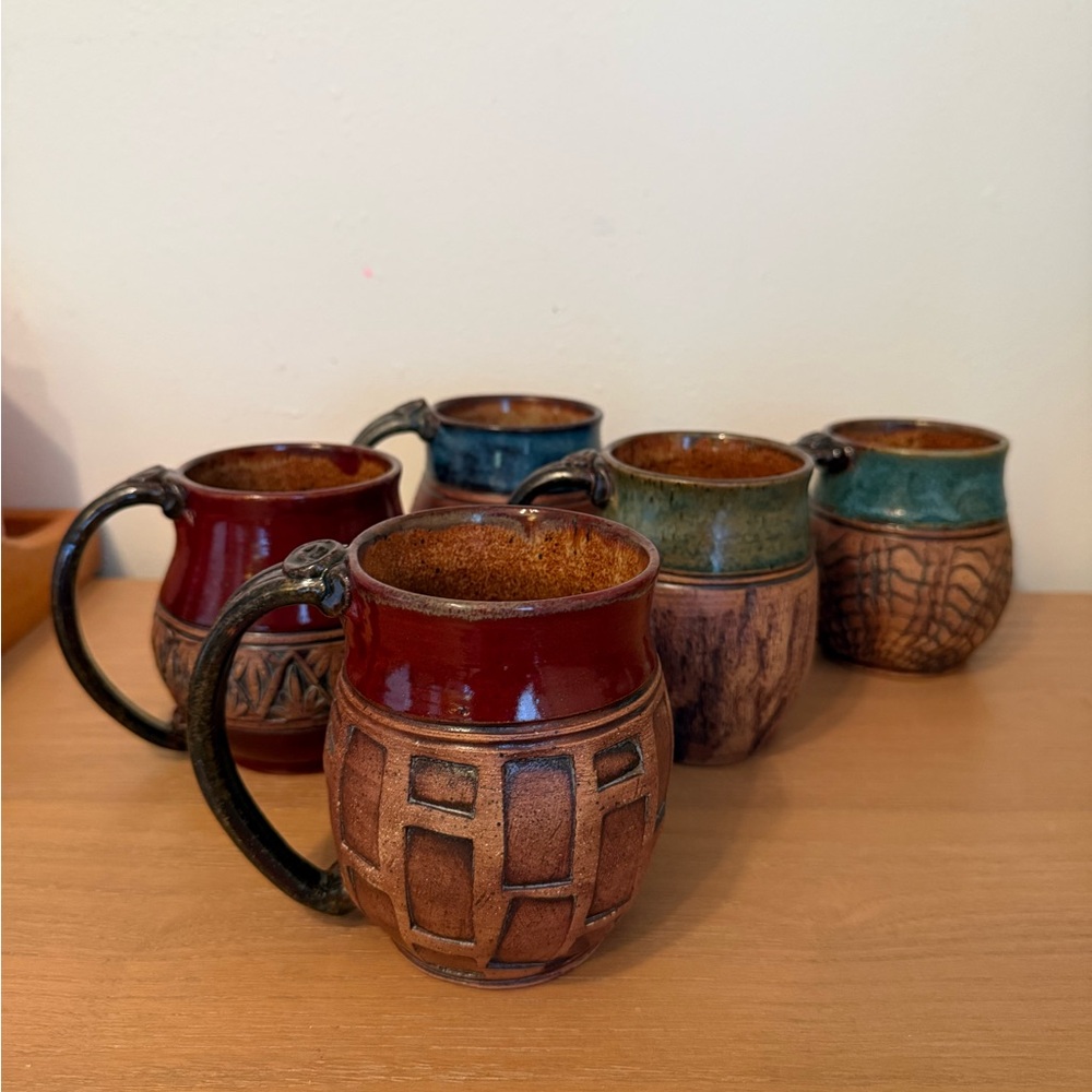 3 Handcrafted Ceramic Mug Set - Multicolor Rustic Stoneware